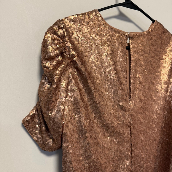 Women's Abercrombie & Fitch M Gold Bronze Sequin Puff Sleeve Blouse New NWOT - Picture 10 of 16